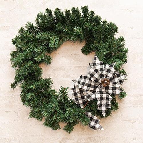 Black & White Plaid Country Poinsettia Spray 20 - The Fox Decor