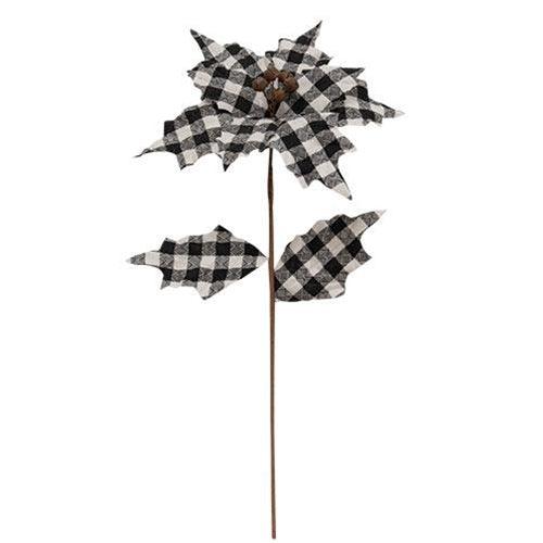 Black & White Plaid Country Poinsettia Spray 20 - The Fox Decor