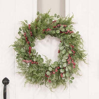 Frosted Eucalyptus Cedar and Red Berry Wreath 24 - The Fox Decor
