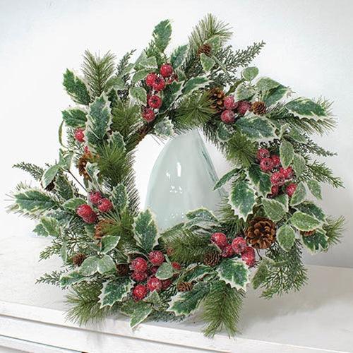 Icy Winterberry Holly & Pine Wreath 24 - The Fox Decor