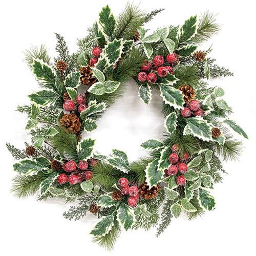Icy Winterberry Holly & Pine Wreath 24 - The Fox Decor