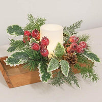 Icy Winterberry Holly & Pine Candle Ring 4 - The Fox Decor