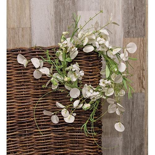 White Wild Flowers and Silver Dollar Wreath 14 - The Fox Decor