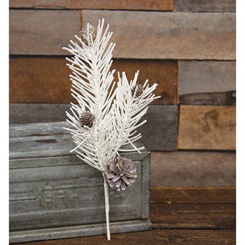 White Glitter Soft Pine & Cone Pick - The Fox Decor