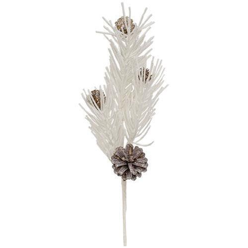 White Glitter Soft Pine & Cone Pick - The Fox Decor