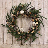 Birch Cone Pod & Glitter Rattan Ball Pine Wreath - The Fox Decor