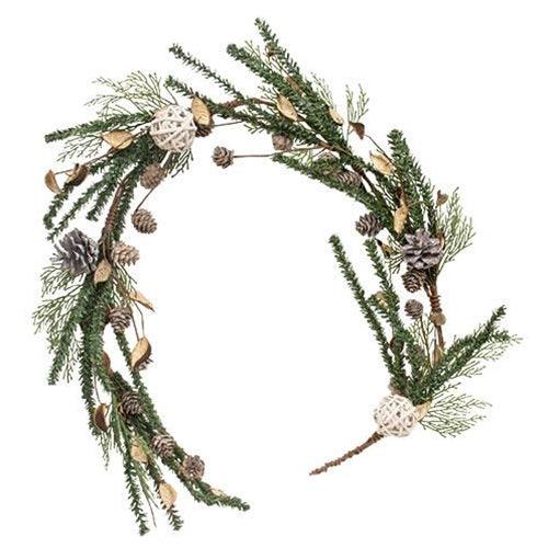 Birch Cone Pod & Glitter Rattan Ball Garland - The Fox Decor