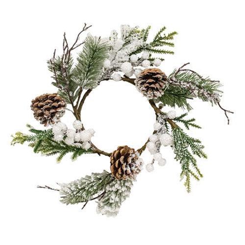 Flocked Berry Pine Candle Ring - The Fox Decor
