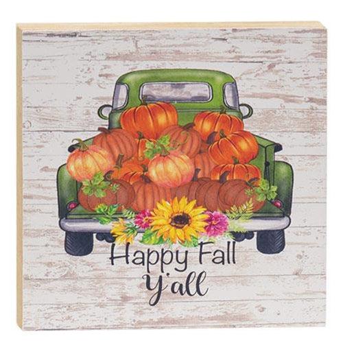 Happy Fall Y'all Pumpkin Truck Square Block - The Fox Decor