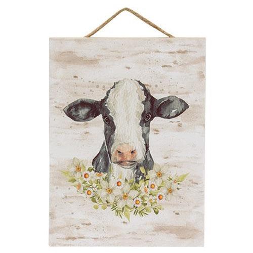 Cow & Flowers Portrait Hanging Sign - The Fox Decor
