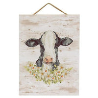 Cow & Flowers Portrait Hanging Sign - The Fox Decor