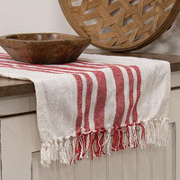 Red Stripe Fringed White Long Runner - The Fox Decor