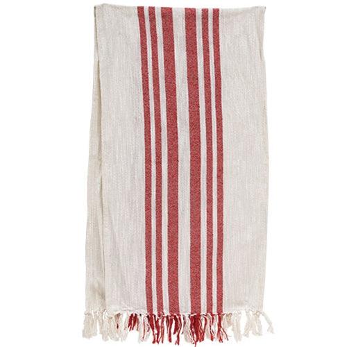 Red Stripe Fringed White Long Runner - The Fox Decor