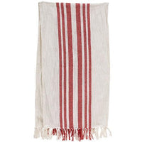 Red Stripe Fringed White Long Runner - The Fox Decor