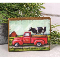 Happy Cow Farm Truck Distressed Block - The Fox Decor