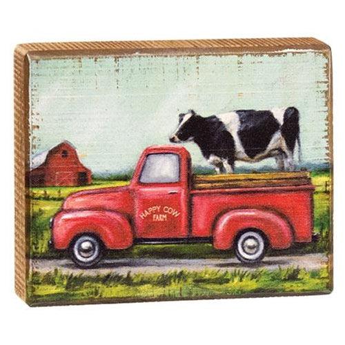 Happy Cow Farm Truck Distressed Block - The Fox Decor