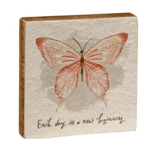 Each Day Is a New Beginning Butterfly Square Block - The Fox Decor