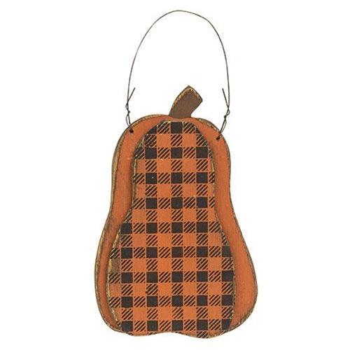 Layered Wood Buffalo Plaid Hanging Pumpkin 2 Asstd - The Fox Decor