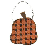 Distressed Black & Orange Buffalo Check Pumpkin Ornament 3 Asstd - The Fox Decor