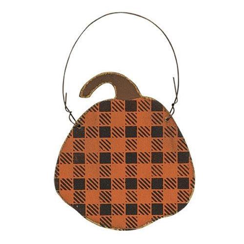 Distressed Black & Orange Buffalo Check Pumpkin Ornament 3 Asstd - The Fox Decor