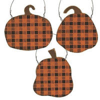 Distressed Black & Orange Buffalo Check Pumpkin Ornament 3 Asstd - The Fox Decor