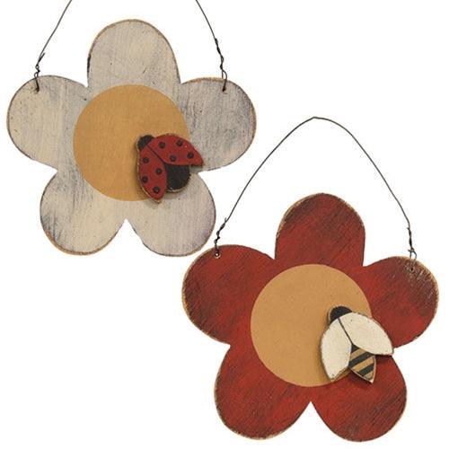 Distressed Wooden Flower & Bug Ornament 2 Asstd - The Fox Decor