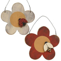 Distressed Wooden Flower & Bug Ornament 2 Asstd - The Fox Decor