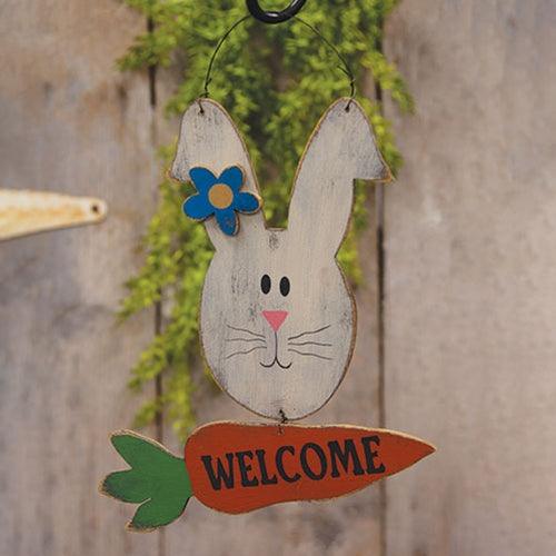 Distressed Wooden Welcome Bunny Hanger - The Fox Decor