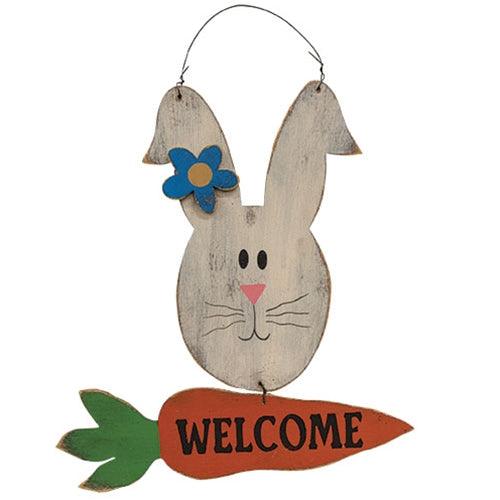 Distressed Wooden Welcome Bunny Hanger - The Fox Decor