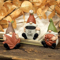 3 Set Resin Sitting Fall Gnome Figures - The Fox Decor