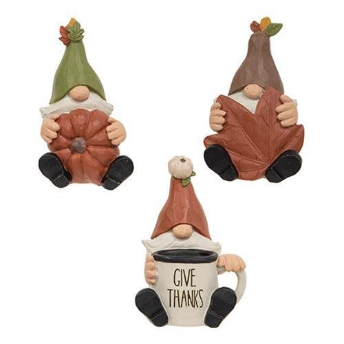 3 Set Resin Sitting Fall Gnome Figures - The Fox Decor