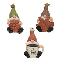 3 Set Resin Sitting Fall Gnome Figures - The Fox Decor