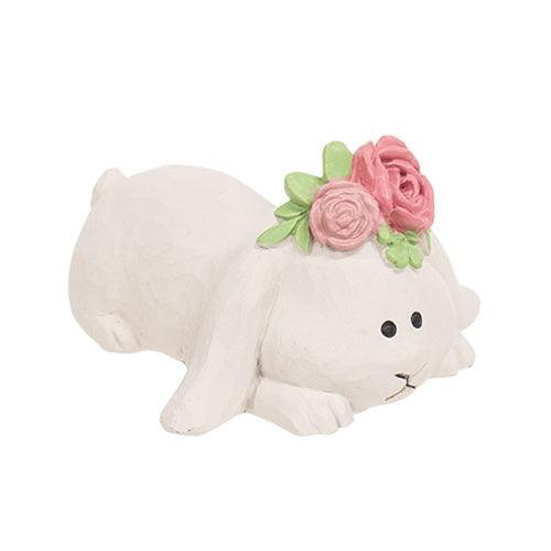 Resin Floppy Ear Spring Bunny w Flowers - The Fox Decor