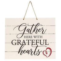 Gather Here With Grateful Hearts Horizontal Pallet Board Rope Sign - The Fox Decor
