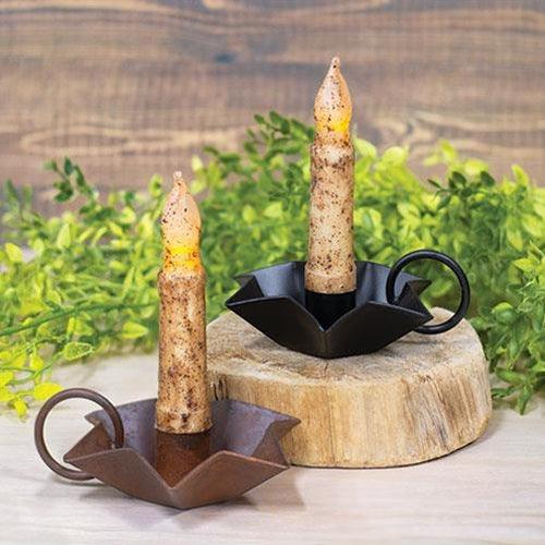 Flower Taper Holder with Handle Black - The Fox Decor