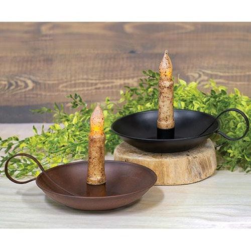 Colonial Taper Holder with Handle Rusty - The Fox Decor