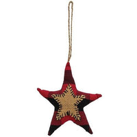 Red & Black Buffalo Check Star Stitched Fabric Ornament - The Fox Decor