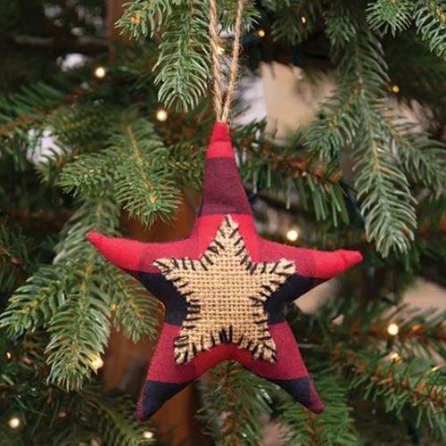 Red & Black Buffalo Check Star Stitched Fabric Ornament - The Fox Decor