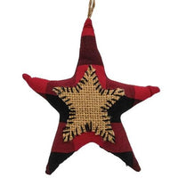 Red & Black Buffalo Check Star Stitched Fabric Ornament - The Fox Decor