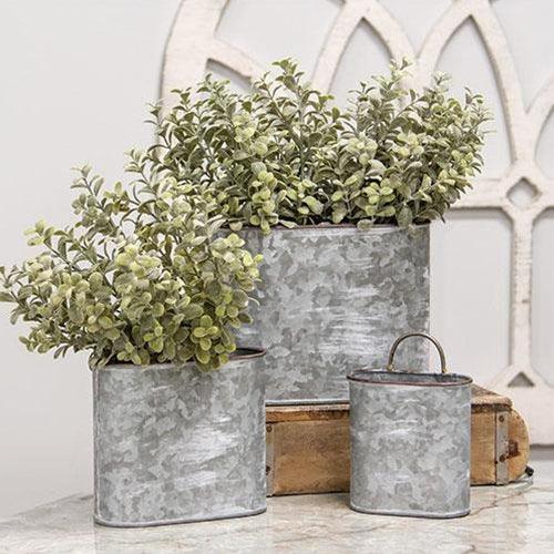 3 Set Galvanized Oval Wall Planters - The Fox Decor