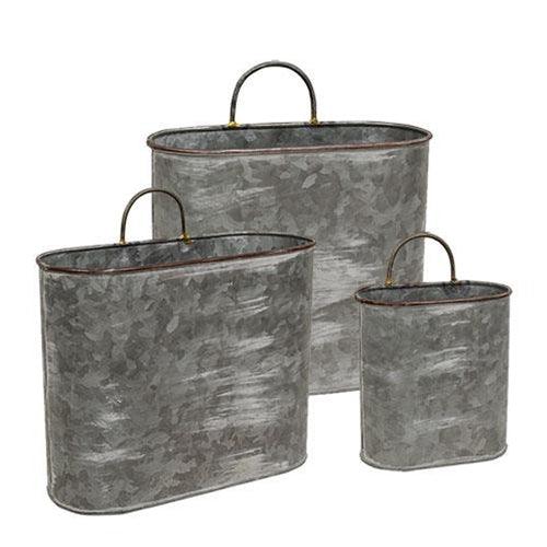 3 Set Galvanized Oval Wall Planters - The Fox Decor