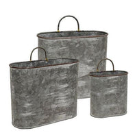 3 Set Galvanized Oval Wall Planters - The Fox Decor