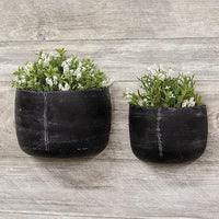 2 Set Distressed Black Metal Wall Bucket - The Fox Decor