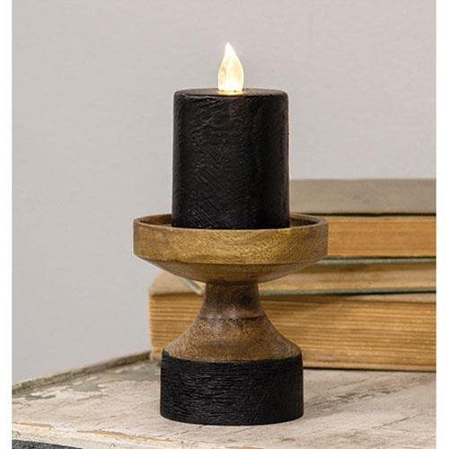 Black & Wood Pillar Candle Holder 425 - The Fox Decor