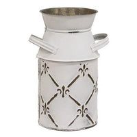 Whitewashed Fleur De Lis Galvanized Milk Can Small - The Fox Decor