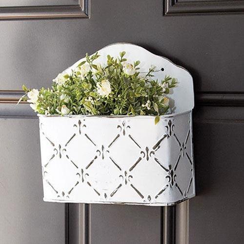 Whitewashed Fleur De Lis Galvanized Mail Bin - The Fox Decor
