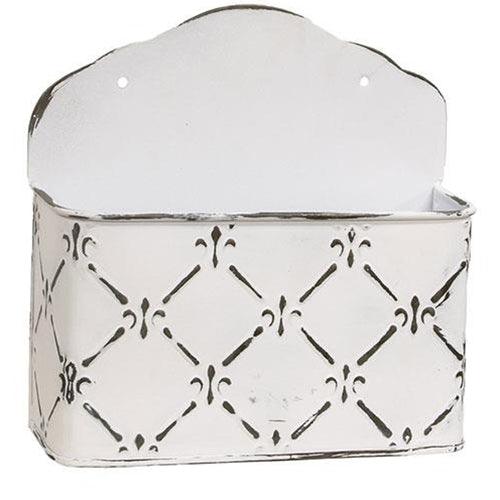 Whitewashed Fleur De Lis Galvanized Mail Bin - The Fox Decor