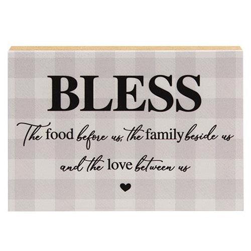 Bless the Food Checked Shelf Sitter 8 x 55 - The Fox Decor
