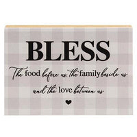 Bless the Food Checked Shelf Sitter 8 x 55 - The Fox Decor