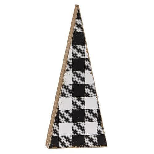 3 Set Black & White Buffalo Check Wooden Trees - The Fox Decor